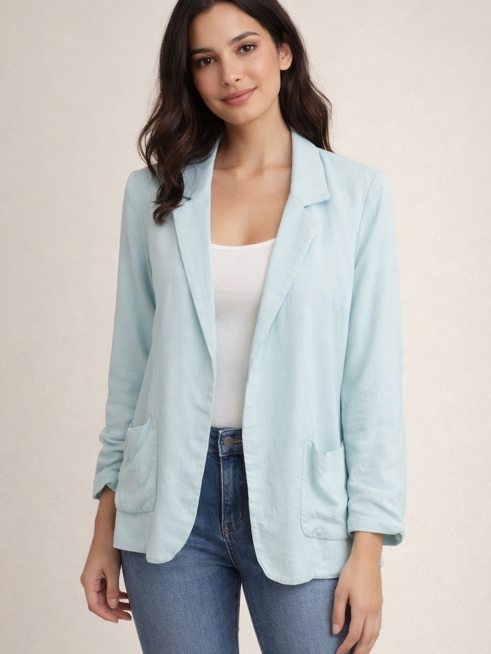 NWT ABS denim collection turquoise open blazer/cardigan